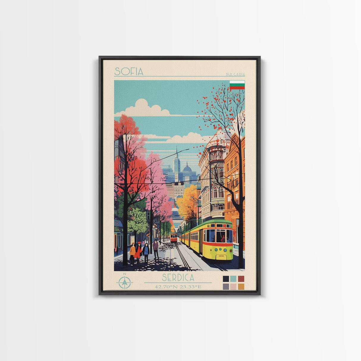 Sofia Bulgaria Travel Poster Framed Canvas Print, Midcentury Modern Art, Pop Art Wall Decor, Home Decor, Vacation Gift