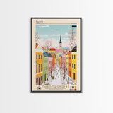 Tartu Estonia Travel Poster Framed Canvas Print, Midcentury Modern Art, Pop Art Wall Decor, Living Room Art, Home Decoration