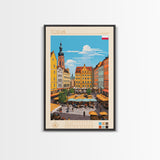 Toruń Poland Travel Poster Framed Canvas Print, Midcentury Modern Art, Pop Art Wall Decor, Living Room Art, Vacation Gift