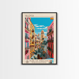 Valencia Spain Travel Poster Framed Canvas Print, Midcentury Modern Art, Pop Art Wall Decor, Living Room Art, Vacation Gift