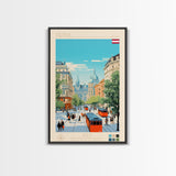 Vienna Austria Travel Poster Framed Canvas Print, Midcentury Modern Art, Pop Art Wall Decor, Living Room Art, Scenic Wall Art