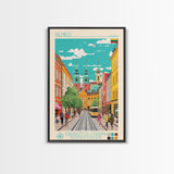 Vilnius Lithuania Travel Poster Framed Canvas Print, Midcentury Modern Art, Pop Art Wall Decor, Living Room Art, Home Decoration