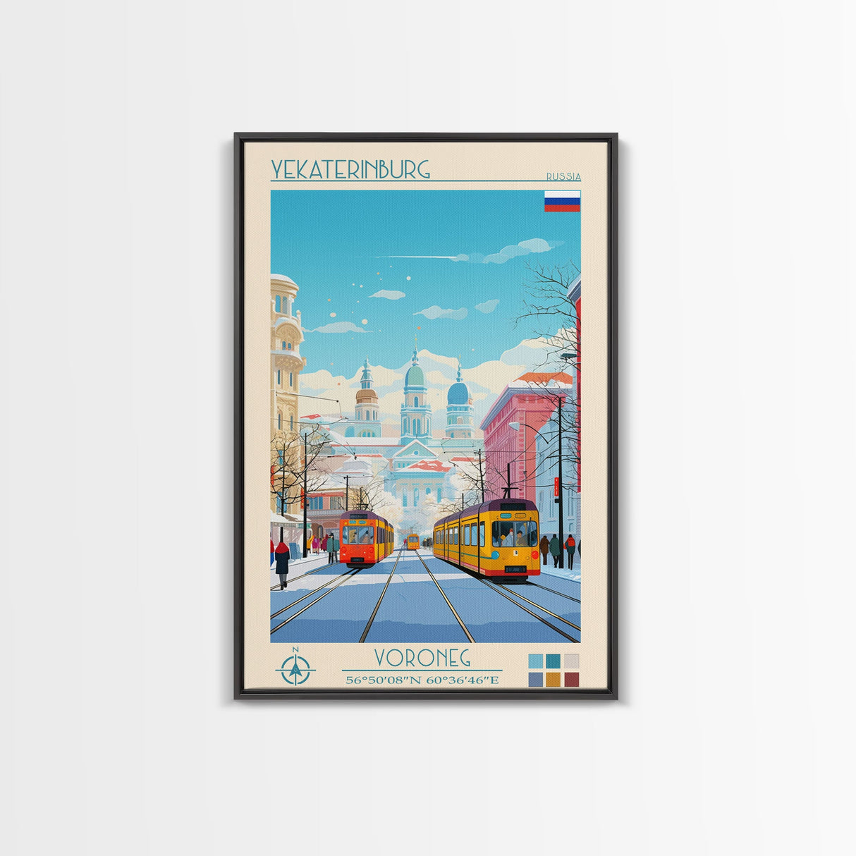 Yekaterinburg Russia Travel Poster Framed Canvas Print, Midcentury Modern Art, Pop Art Wall Decor, Living Room Art, Vacation Gift