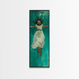 Abstract Modern Canvas Art of Woman Underwater, Ocean Wall Art, Coastal Wall Art Print, Oversized Tall and Narrow Canvas Art