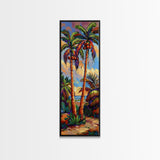 Abstract Canvas Painting of Beach Landscape, Palm Tree Art Print, Tall and Narrow Canvas Art of Ocean, Beachy Wall Art for Living Room