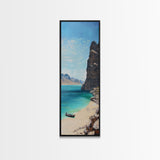 Framed Coastal Landscape Art Printed on Canvas, Contemporary Modern Beach Art, Vertical Tall and Narrow Oversized Art Print for Living Room