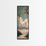 Flamingos on Beach, Coastal Art Framed and Printed on Canvas, Modern Beach House Wall Art Print, Housewarming Gift for Her, Beach Print