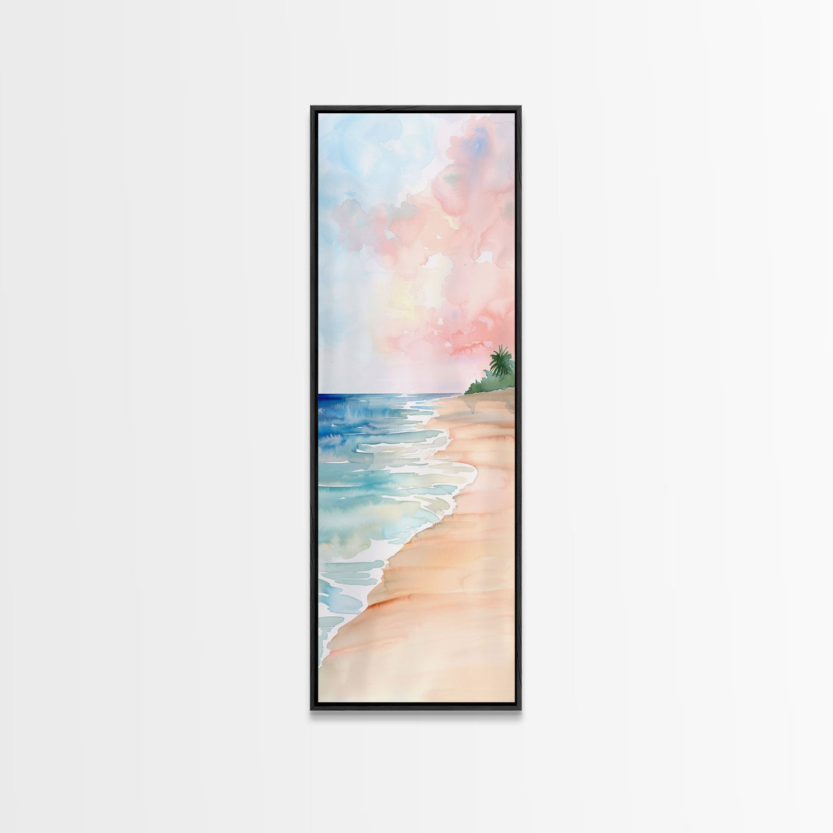 Soft Beach Pastel Scene - Framed Canvas Print, Farmhouse Art, Boho Art, Skinny Art, Tall Art, Living Room Decor, Coastal Wall Art for Home Decor