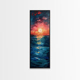 Serene Coastal Sunset Warm Ocean Minimalist Wall Art Framed Canvas Print Tall Art Japanese Style Art