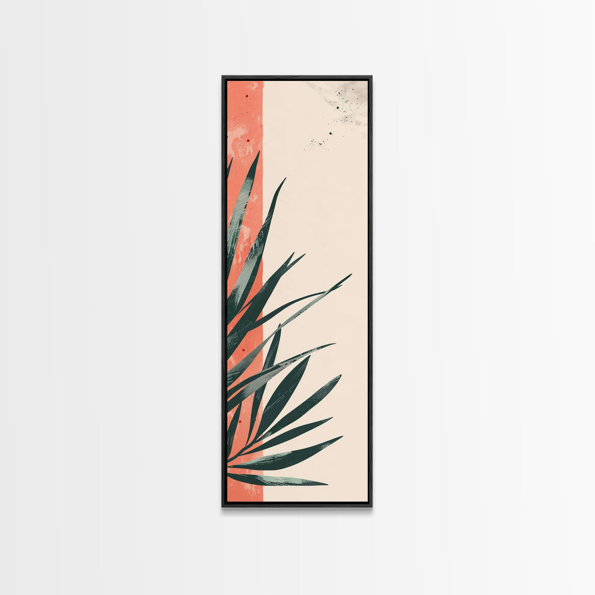 Skinny Art Abstract Greenery In Japanese Style Wood Block Print Subtle Tones On Framed Canvas Print, Tall Art Ukiyo-e