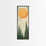 Abstract Sun Over Forest Silhouette Earth Tones Skinny Art Tall Art Framed Canvas Print Japanese Style Art Ukiyo-e Art Wood Block Print Minimalist