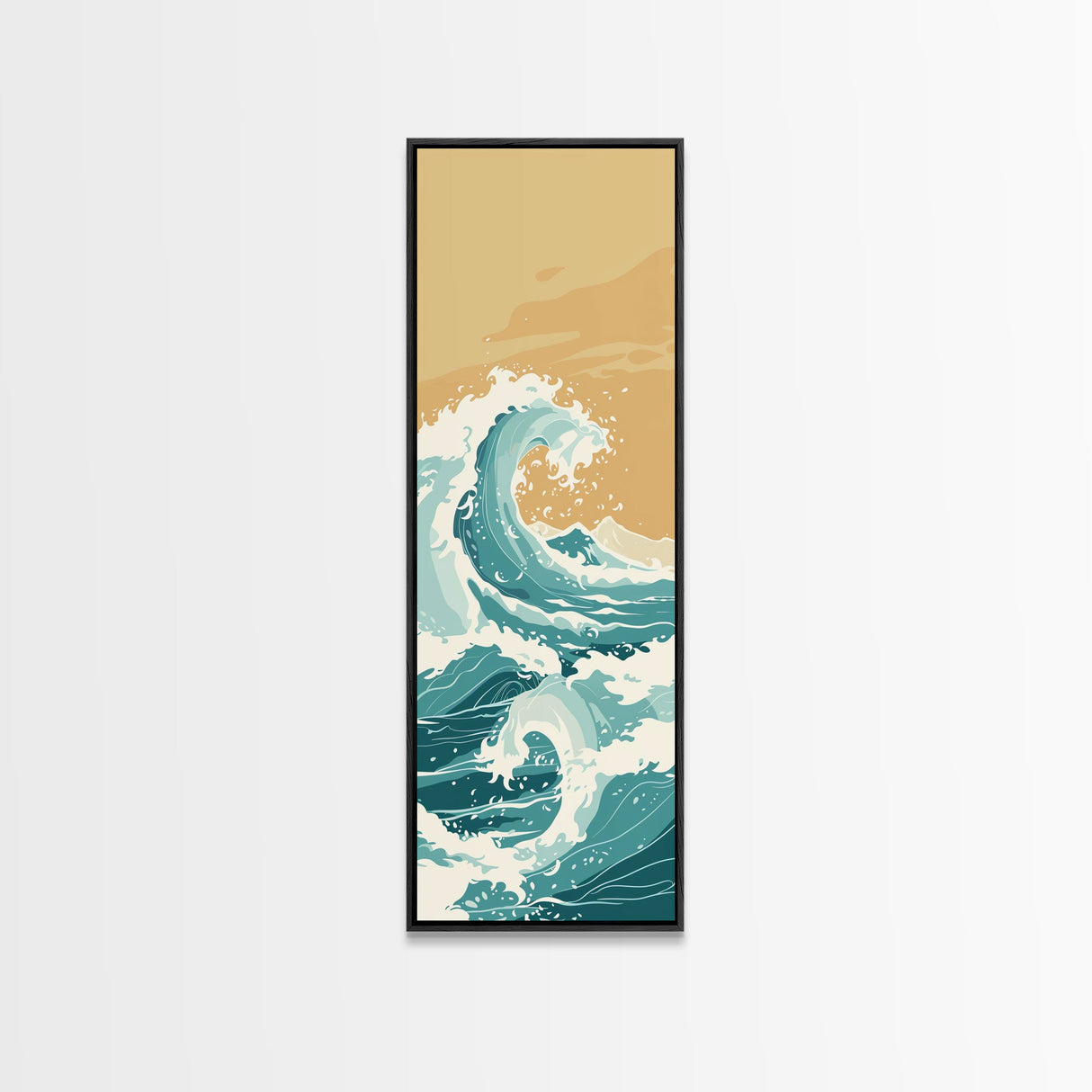 Majestic Ocean Wave In A Minimalist Style – Framed Canvas Print With Skinny Art And Tall Art Featuring Ukiyo-E Art And Japanese Style Art