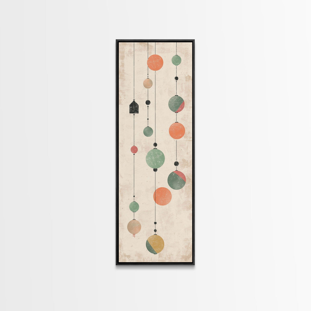 Abstract Hanging Lanterns On A Rustic Background – Framed Canvas Print With Skinny Art And Tall Art In Ukiyo-E Art And Japanese Style Art