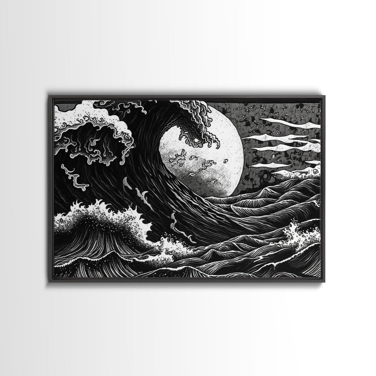 Ocean Wave Wall Art Framed Canvas Print, Unique Wall Art, Hokusai Inspired Japanese Style Wall Art, Oversized Art Ocean Print, Retro Art