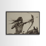 Native American Photo Art, Framed Canvas Print, Bow & Arrow Wall Art, Wild West Decor, Western Art, Country Rustic Wall Art, Metal Art