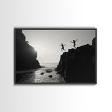 The Dive - Fine Art Black and White Print - Wood Framed Canvas or Metal Print - Cliff Diving In The Ocean - Lifestyle Minimalist Home Decor