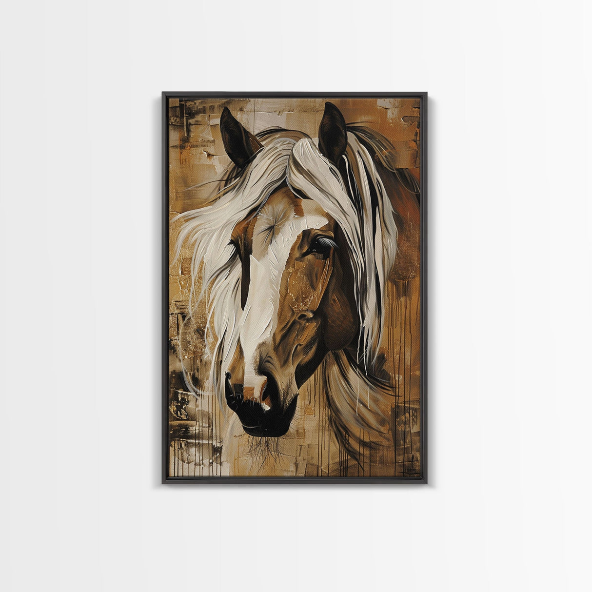 Majestic Horse Portrait in Earthy Tones - Framed Canvas Print, Rustic Animal Art, Living Room Wall Decor, Horse Art for Bedroom