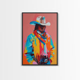 Modern Cowboy with Scarf and Hat - Framed Canvas Print, Vibrant Western Art, Contemporary Cowboy Wall Art for Home Decor