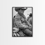 Rugged Cowboy in Weathered Denim Jacket, Black and White Photography for Western Wall Art, Canvas Prints, Home Decor, Living Room Art