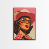 Stylish Cowgirl with Sunglasses | Framed Canvas Print | Western Wall Art | Living Room Decor | Rustic Home Decor