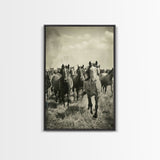 Running Wild Horses Sepia Print - Framed Canvas Wall Art, Rustic Western Decor, Horse Artwork for Living Room, Animal Wall Art