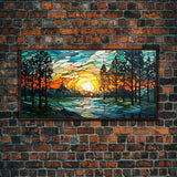 Sunset Art, Abstract Nature Print, Vibrant Art, Mosaic Wall Art, Wall Art, Canvas Print, Wall Hanging, Landscape Art, Unique Wall Decor