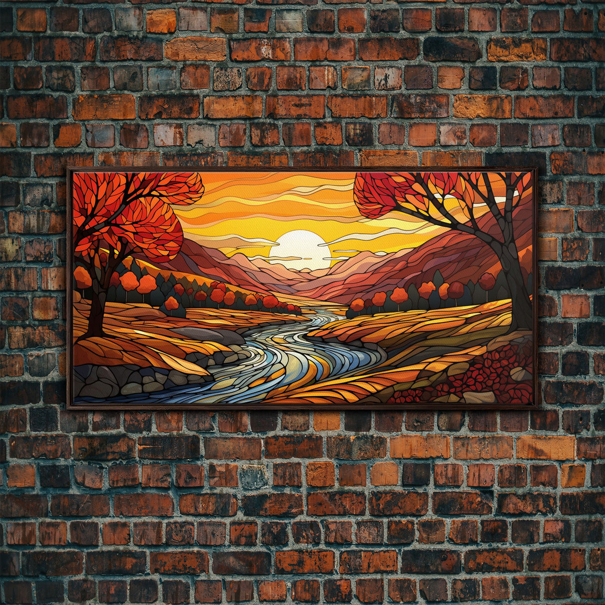 Fall Wall Art, Abstract Wall Print, Sunset Art, River Art, Canvas Print, Wall Hanging, Panoramic Art, Nature Lover Gift, Above Bed Decor