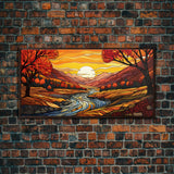 Fall Wall Art, Abstract Wall Print, Sunset Art, River Art, Canvas Print, Wall Hanging, Panoramic Art, Nature Lover Gift, Above Bed Decor