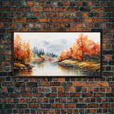 River Wall Art, Watercolor Wall Art, Nature Art, Fall Art, Canvas Print, Wall Hanging, Panoramic Art, Nature Painting, Appreciation Gift