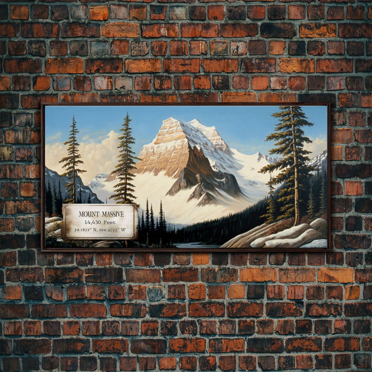 Mount Massive, Rocky Mountains, Travel Poster Wall Art, Framed Canvas Print, American Mountains, Mountain Landscape Painting