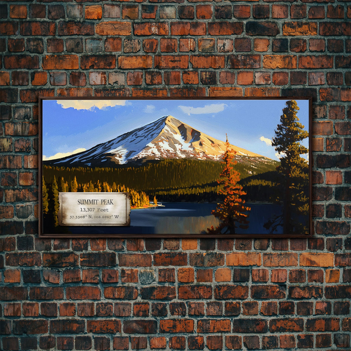 Summit Peak, Travel Poster Wall Art, Framed Canvas Print, American Mountains, Mountain Landscape Painting, Mountains of Colorado