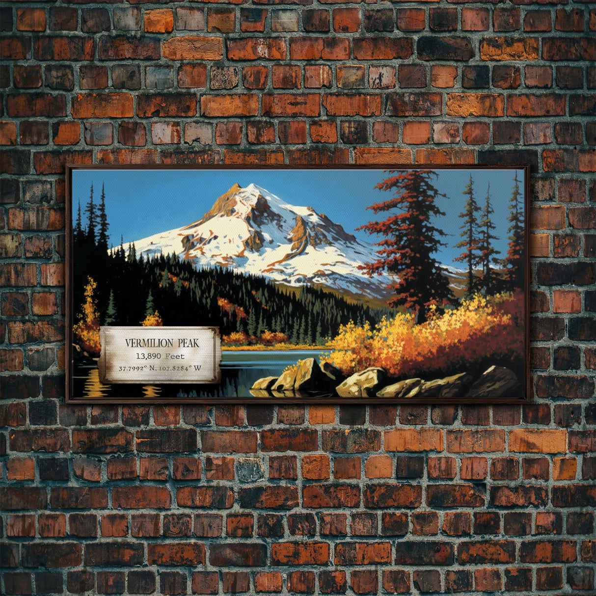 Vermilion Peak, Travel Poster Wall Art, Framed Canvas Print, American Mountains, Mountain Landscape Painting, Mountains of Colorado