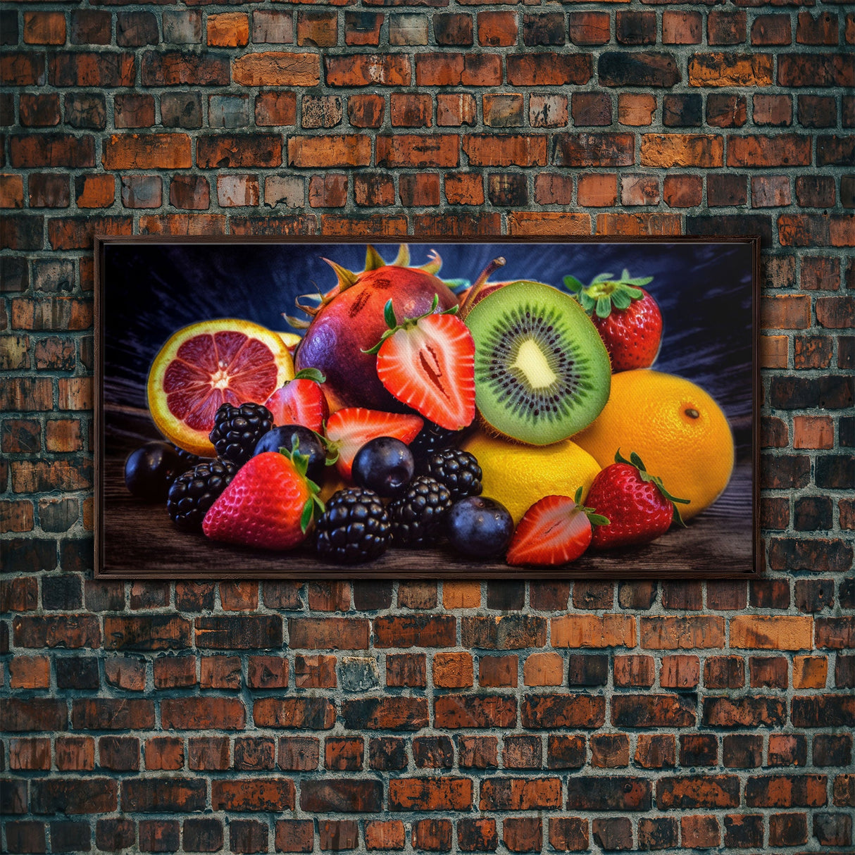 Fruits Wall Art, Food Art, Berries, Kiwi, Orange, Kitchen Wall Decor, Panoramic Wall Decor, Canvas Print, Wall Art, Framed Canvas Art