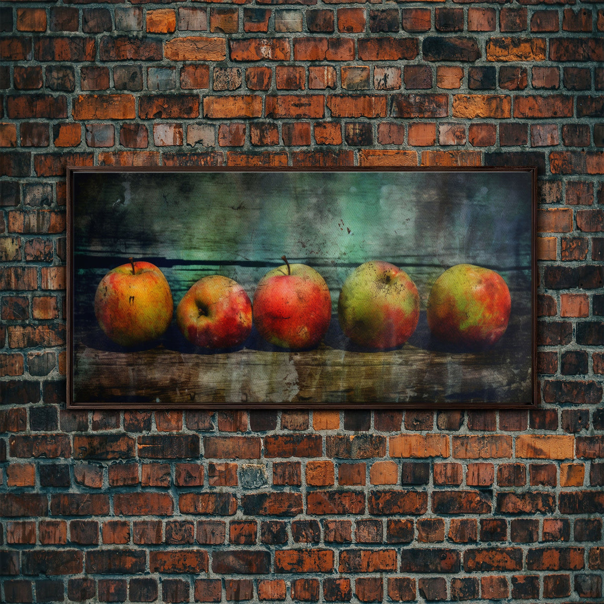 Apples Wall Art, Food Wall Decor, Grunge Wall Decor, Kitchen Wall Art, Panoramic Wall Decor, Canvas Print, Wall Art, Framed Canvas Art