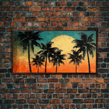 Sunset Wall Decor, Palm Trees Wall Art, Tropical Wall Art, Orange, Panoramic Wall Decor, Canvas Print, Wall Art, Framed Canvas Art