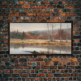 Autumn Landscape Wall Decor, Creek Wall Art, Nature Painting Wall Decor, Panoramic Wall Decor, Canvas Print, Wall Art, Framed Canvas Art