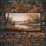 Lake Wall Decor, Autumn Landscape Wall Art, Nature Painting Wall Decor, Panoramic Wall Decor, Canvas Print, Wall Art, Framed Canvas Art