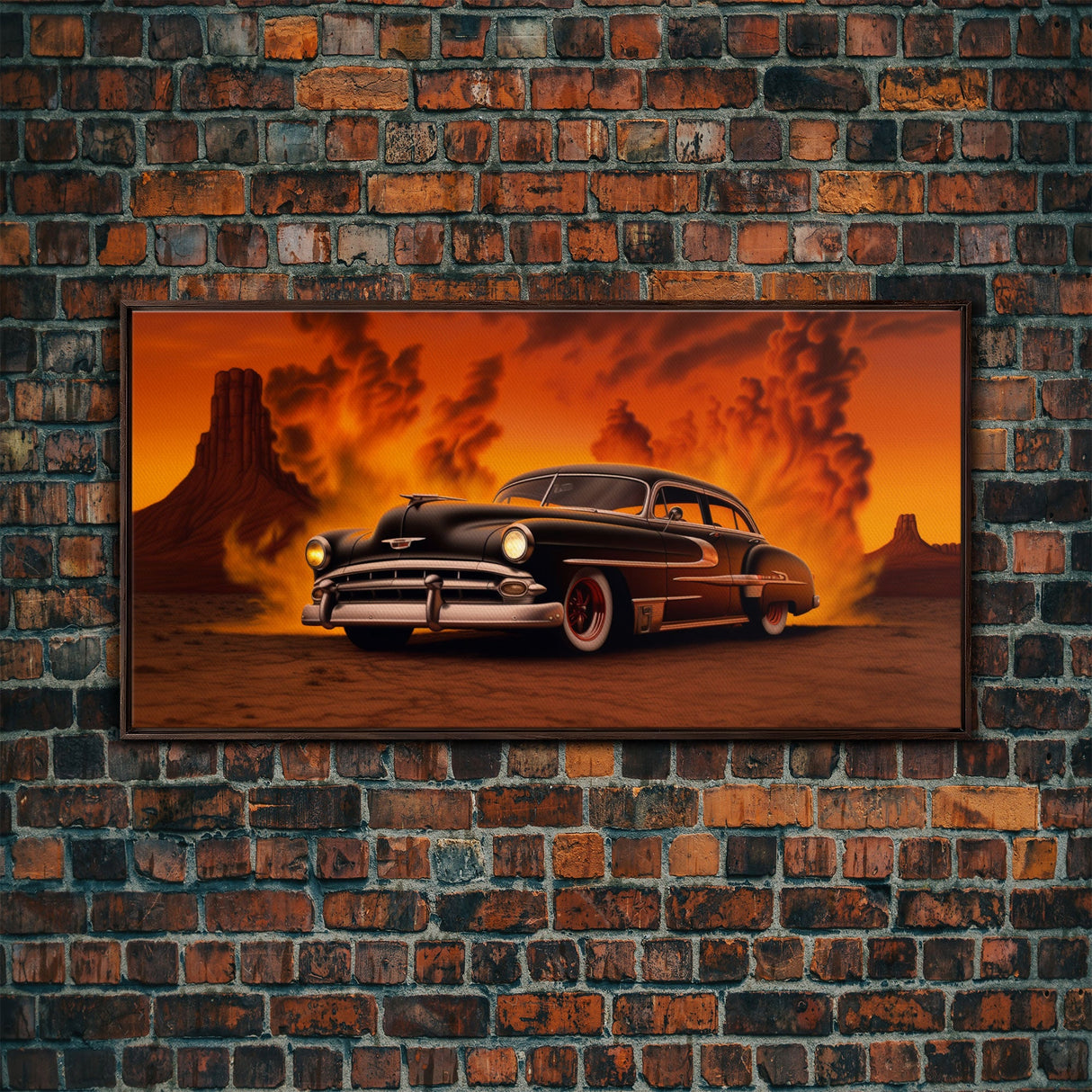 Chevy Classic Car Wall Decor, Retro Car Wall Decor, Desert Landscape Art, Panoramic Wall Decor, Canvas Print, Wall Art, Framed Canvas Art