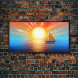 Seascape Wall Art, Sunset Wall Decor, Sailboat Wall Decor, Nature Wall Art, Panoramic Wall Decor, Canvas Print, Wall Art, Framed Canvas Art