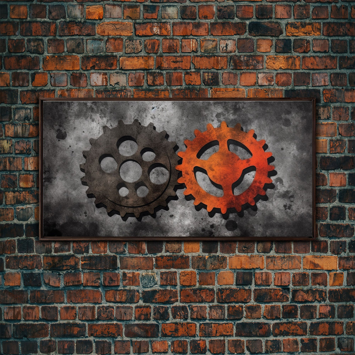 Gears Wall Art, Mechanical Design Wall Decor, Steampunk Art, Red Black, Panoramic Wall Decor, Canvas Print, Wall Art, Framed Canvas Art