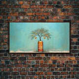 Orange Tree In Soda Can Wall Decor, Orange Wall Art, Plant Art, Teal Art, Panoramic Wall Decor, Canvas Print, Wall Art, Framed Canvas Art