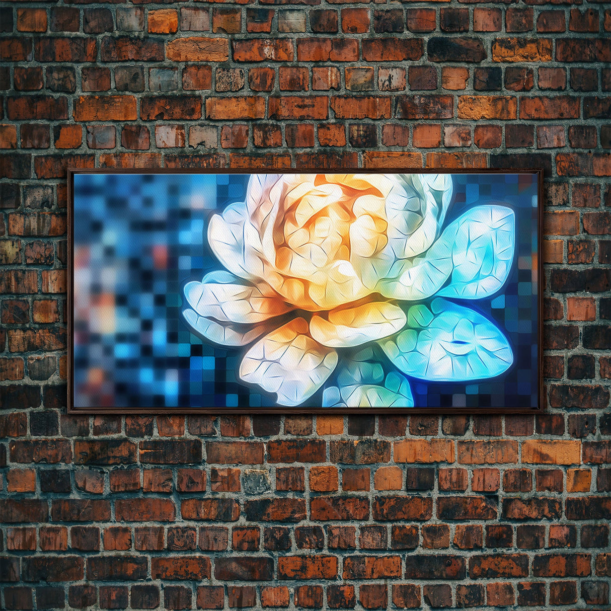 Mosaic Water Lily Wall Art, Flower Art Print, Nature Wall Decor, Panoramic Wall Decor, Canvas Print, Wall Art, Framed Canvas Art