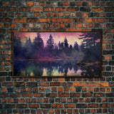 Foggy Landscape Wall Art, Reflection River Wall Decor, Misty Lake Art, Panoramic Wall Decor, Canvas Print, Wall Art, Framed Canvas Art