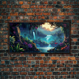 Fantasy Forest Wall Art, Waterfalls, Forest Wall Art, Trees Wall Print, Panoramic Art, Wall Art, Canvas Art, Landscape Art, Gaming Wall Art