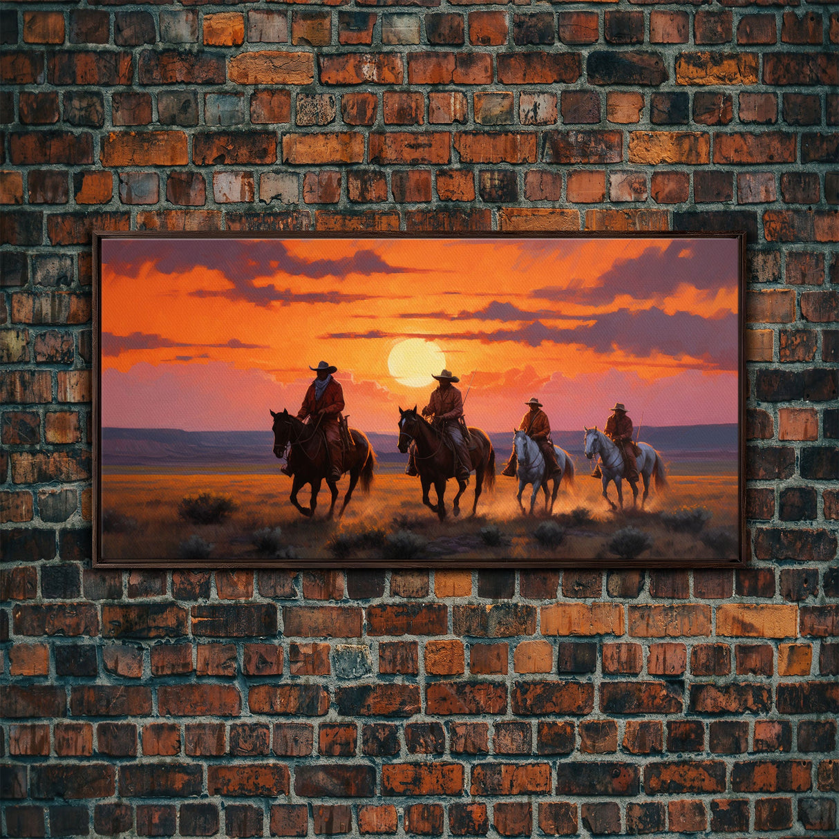 Cowboy Art, Horse Art, Western Wall Art, Panoramic Art, Wall Art, Canvas Art, Landscape Art, Western Wall Decor, First Home Gift, RV Decor