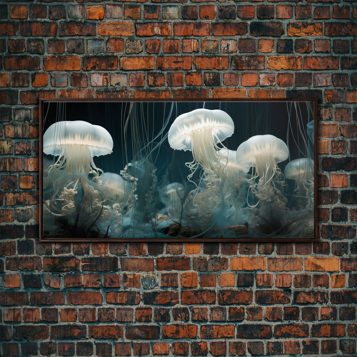 Jelly Fish  Art, Ocean Wall Art, Nautical Wall Art, Panoramic Art, Wall Art, Canvas Art, Landscape Art, College Dorm Decor, Above Bed Art