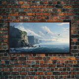 Seascape Art, Cliffs of Scottland, Framed Canvas Print, Landscape Painting, Seascape Painting, Beach Wall Art, Coastal Wall Art, Modern Art