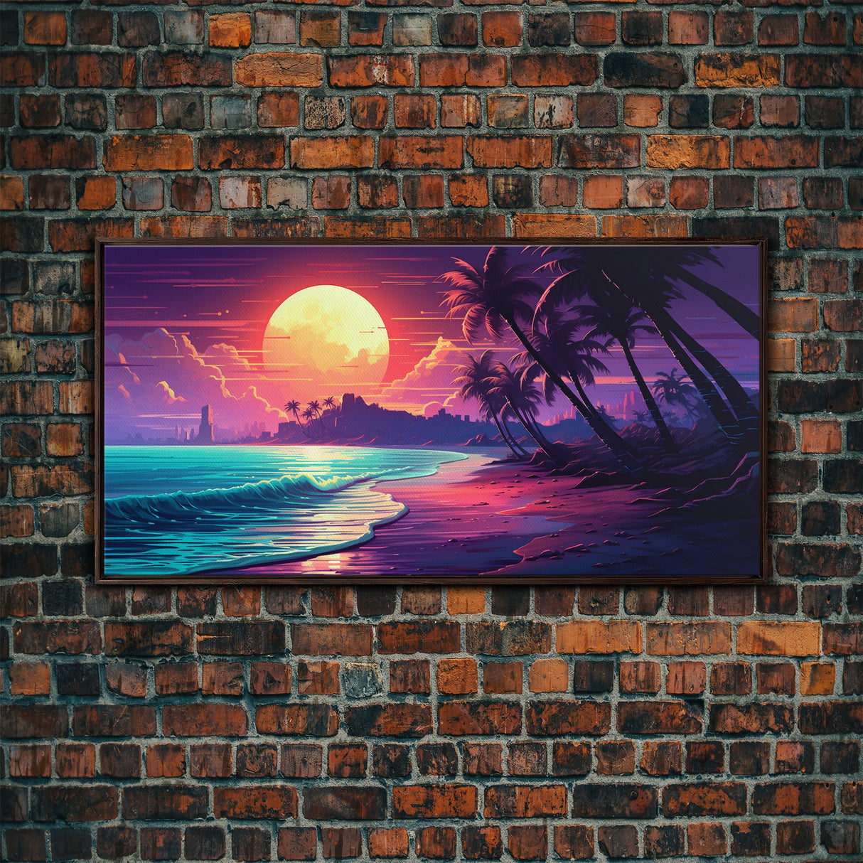 Outrun Vibes, Sunset Over The City and Beach, Palm Tree Decor, Game Room Art, Aesthetic Posters, Retro Art, 80s Vibes, 80s Art