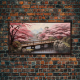 Japanese Wall Art, Cherry Blossoms, River Wall Art, Panoramic Art, Wall Art, Canvas Art, Landscape Art Print, Office Wall Art, Kitchen Art