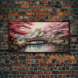 Cherry Blossoms, Japanese Wall Art, River Wall Art, Panoramic Art, Wall Art, Canvas Art, Landscape Art, Living Room Art, Tiny House Décor